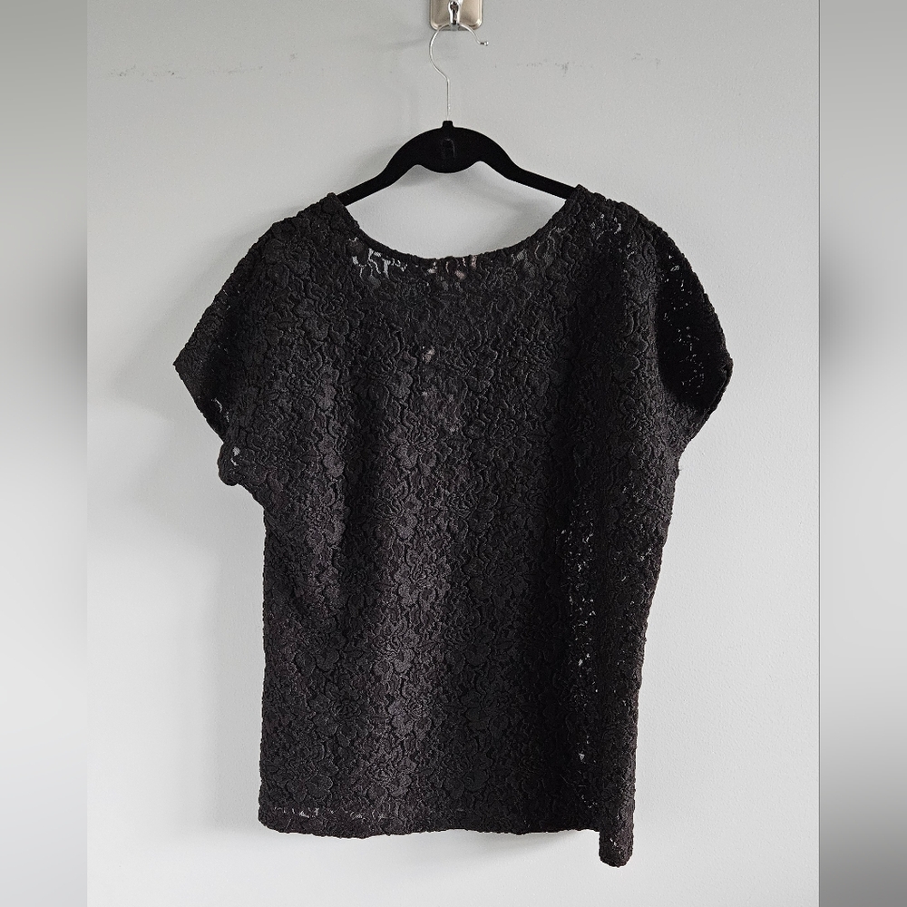 NWT Chico's Textured Black Lace Cap Sleeve Top Size 2 Womens Large - Picture 9 of 15